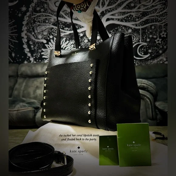 Vintage style Y2K Kate Spade AUTHENTIC Black Leather Tote handbag crossbody bag - Picture 5 of 17